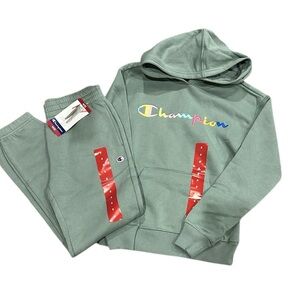 Champion Kids Green Hoodie and Pants Set